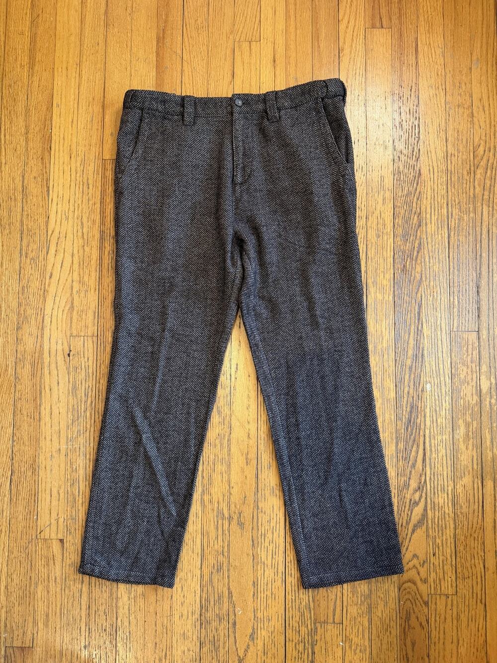 The Territory Ahead MENS Pants 37x30 Gray Herringbone Tweed Lined Straight